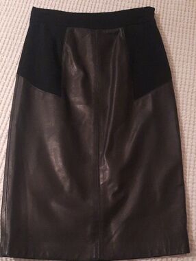 Diane Von Furstenberg Black Leather With Panel Pencil Skirt